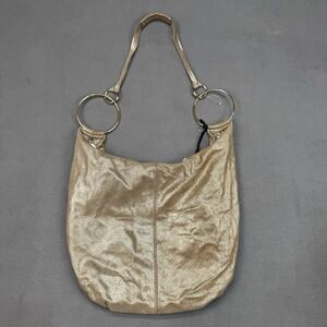 NWT Marlon Suede Leather Slouchy Hobo‎ Shoulder Bag XL Gold Rings Shiny Sparkly
